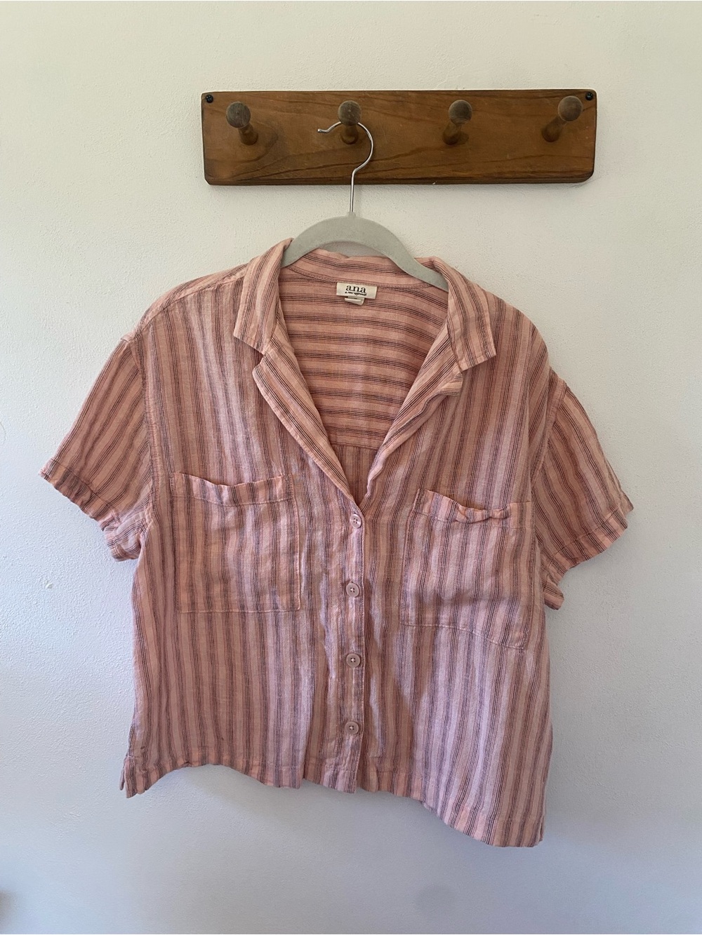 a.n.a.  Pink Striped Short Sleeve Button-Down Top